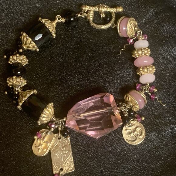 Schaef Designs Charm Bracelet Gold Vermeil, Black Onyx, Crystals & Rose Quartz - Picture 1 of 10